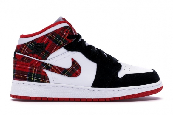 Meilleures Air Jordan 1 Mid "Bad Santa" (Gs) Blanc Noir Rouge (554725-607)