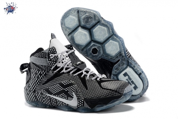 Meilleures Nike Lebron XII 12 Bhm Noir Gris Blanc