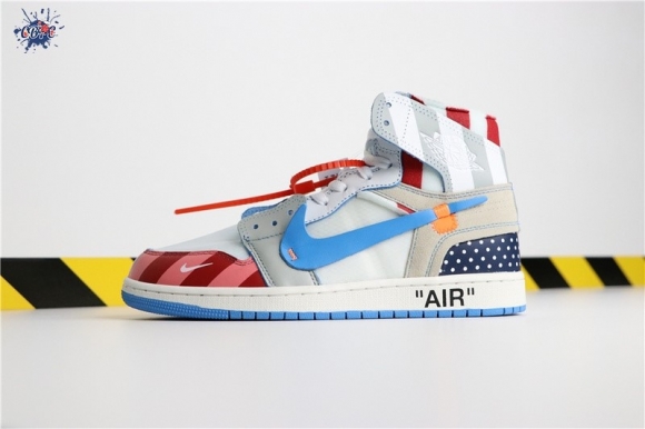 Meilleures Parra X Off-White X Air Jordan 1 Enfant Blanc Bleu Gris