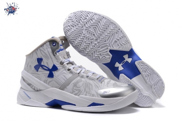 Meilleures Under Armour Curry 2 "Waves" Blanc Métallique Argent Bleu