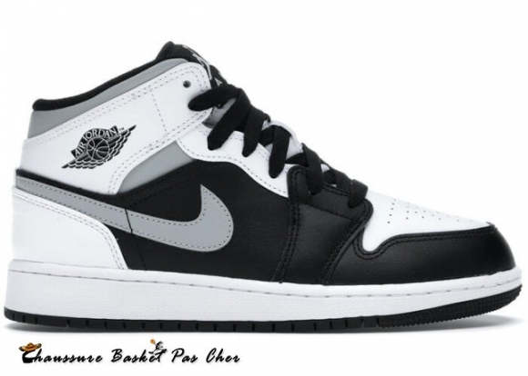 Air Jordan 1 Mid "Blanc Shadow" (Gs) Noir Blanc (554725-073)