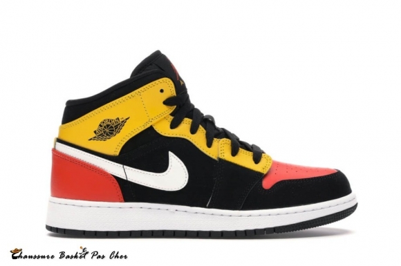 Jordan 1 Mid Noir Amarillo (Gs) Équipe Orange (BQ6931-087)