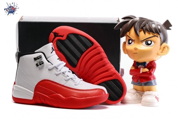 Meilleures Air Jordan 12 Blanc Rouge Enfant