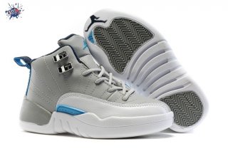 Meilleures Air Jordan 12 Gris Blanc Bleu Enfant