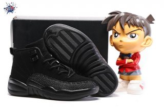 Meilleures Air Jordan 12 Noir Gris Enfant