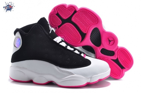 Meilleures Air Jordan 13 Noir Blanc Rose Enfant