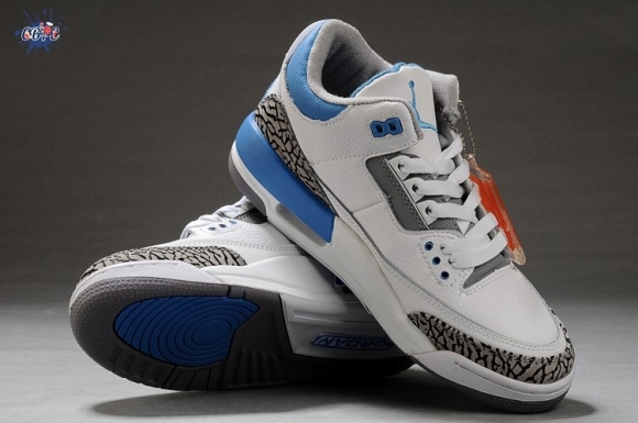 Meilleures Air Jordan 3 Bleu Gris Blanc