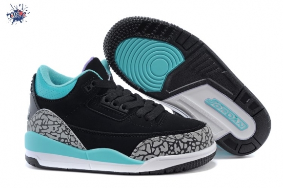 Meilleures Air Jordan 3 Noir Gris Vert Enfant