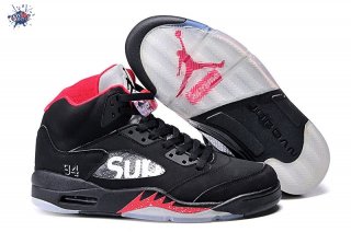 Meilleures Air Jordan 5 Noir Rouge Enfant